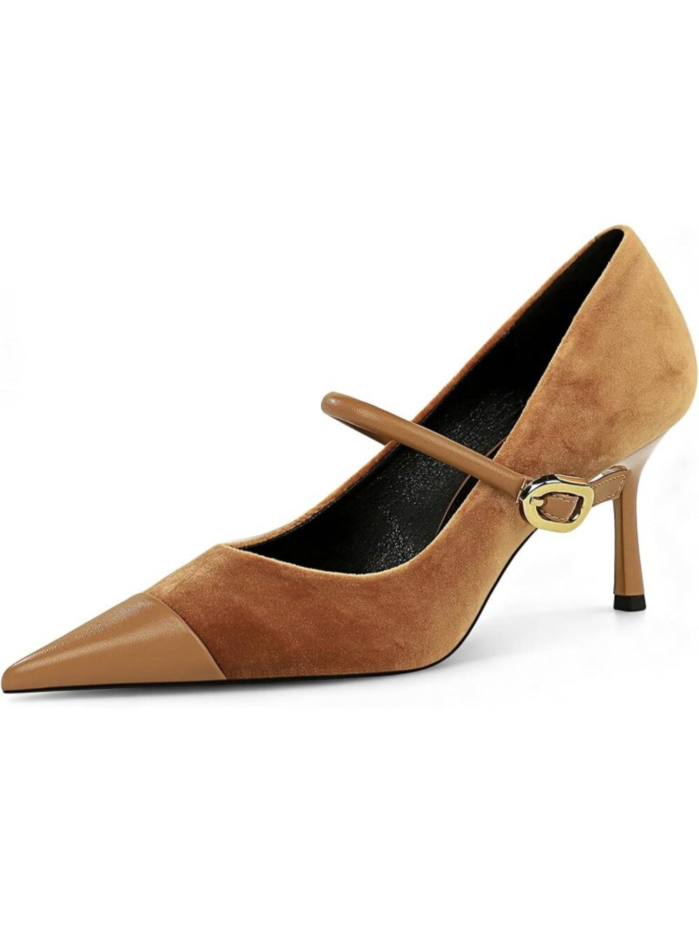 Women's Camel Pointed Toe Comfort Single-Strap Pumps Slip On Stiletto Heels
